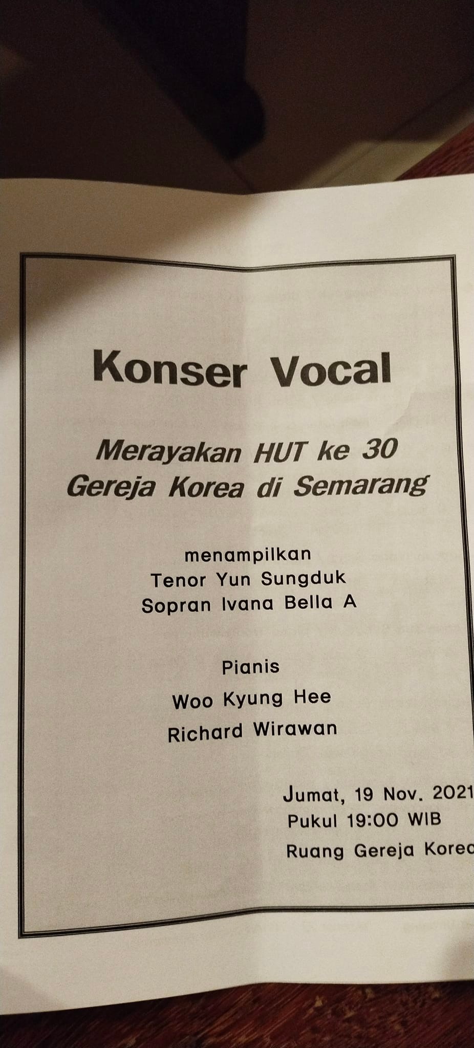 Konser Vokal dalam rangka HUT ke-30 Gereja Korea di Semarang